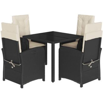 vidaXL Set De Muebles Jard&iacute;n 5 Pzas Con Cojines Rat&aacute;n Sint&eacute;tico Negro Vidaxl