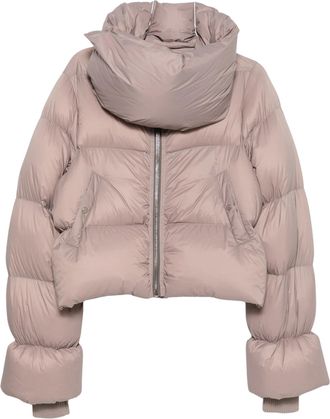 Rick Owens Rose Pink Funnel Neck Quilted Recycled Nylon Down Jacket