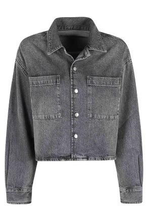 Alexander Wang Gray Denim Cropped Long-Sleeve Cotton Denim Jacket