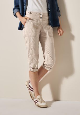 Cecil Caprihose CECIL Style New York, Damen, Gr. 25, N-Gr, beige (boulder beige), Web, Obermaterial: 98% Baumwolle, 2% Elasthan, unifarben, normal kniebedec