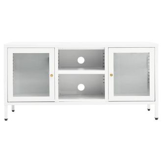 Berkfield Home TV Cabinet White 105x35x52 cm Steel & Glass | Size: 105 x 35 x 52 cm