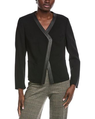 Akris Saphir Leather-Trim Wool Jacket