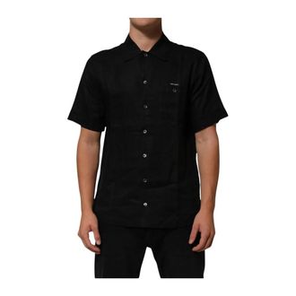 Carhartt Work in Progress Linnen Poloshirt met Kraag en Korte Mouwen - Heren - Overhemden - Zwart - Maat: S Linnen