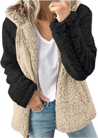 Generic Womens Teddy Hoodies Fleece Coats Womens Fleece Jackets Slim Fit Lined Jacket Lightweight Quilted Hooded Jackets Zip Up Long Coat Warm Fall Winter Out