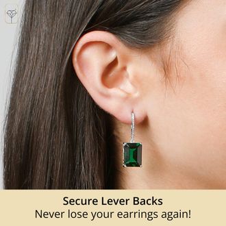 MAX + STONE 925 Sterling Silver Emerald Cut Gemstone Dangle Earrings with White Topaz Accent