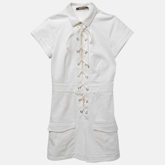 Roberto Cavalli White Cotton Lace-Up Playsuit