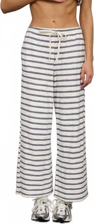J.O.A. Stripe Drawstring Wide Leg Knit Lounge Pants In Navy