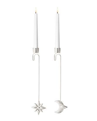 Georg Jensen Hand Polished Palladium-Plated Moon & Star Candleholder Set