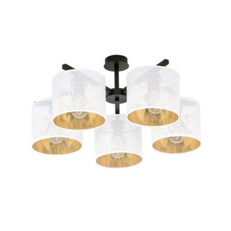 Wonderlamp Plaf&oacute;n de techo moderno con 5 pantallas blancas e interior dorado