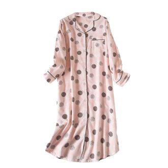 Generic Nightgown For Women Button Cotton Nightdresses For Women Uk Plus Size Long Sleeved Nightdress With Collar Trendy Patterned Printed Sleeping Dress Loos