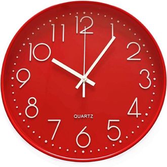 OEM Reloj De Pared Moderno De Cuarzo, Redondo, Silencioso, Sin Tictac, De 30 Cm De Di&aacute;metro, Ideal Para Dormitorio, Sala De Estar, Oficina, Aula, Color Ro