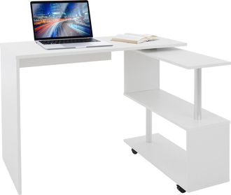 ML Design Ml-design - Escritorio Esquinero En Forma De L 150x88x75 Cm Blanco Brillante Mesa Giratoria De Ordenador Pc Estaci&oacute;n De Trabajo Estudio Mueble Con Est