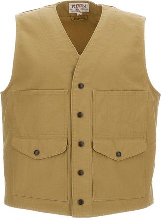 Filson Boxy Cotton Vest with Utility Pockets and Snap Closure