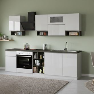 Dmora Dmora - Cocina Completa Ronnie, Cocina Pr&aacute;ctica Y Que Ahorra Espacio, Pared De Cocina Con 8 Puertas Y 1 Caj&oacute;n, 100% Made In Italy, 255x60h85 Cm, Blanc