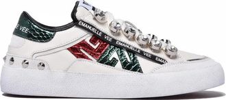 Emanuelle Vee White/Green Leather Rubber Sole Sneakers