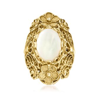 Ross-Simons Mother-Of-Pearl Floral Filigree Ring in 18kt Gold Over Sterling