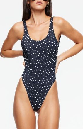 Lioness Kenny Polka Dot Low Back One Piece Swimsuit in Noir Polka at Nordstrom, Size X-Small