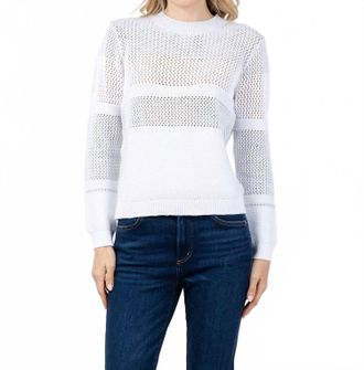 Kinross Cashmere Mixed Stitch Lurex Crew Sweater In White
