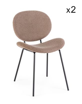 Konte Design Lote de 2 sillas de tela marr&oacute;n y patas de acero negro