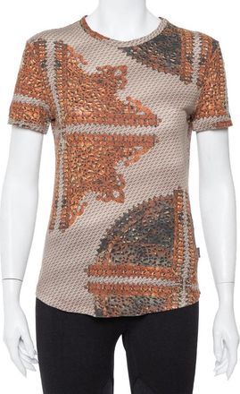 Just Cavalli Brown & Beige Printed Knit Short Sleeve Top