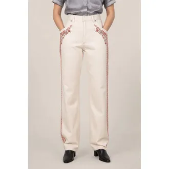 Dior WomenS Beige Embroidered Denim Trousers, Size 34