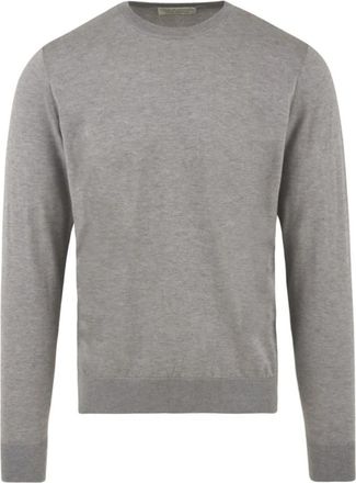 FILIPPO DE LAURENTIIS Rondgebreide trui met ribgebreide zoom - Heren - Ronde hals truien - Grijs - 2XL - Wol - Truien & Vesten
