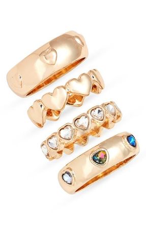 Open Edit Set of 4 Heart Rings in Rainbow- Gold at Nordstrom, Size Medium