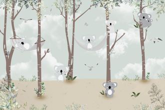OEM Carta Da Parati Fotografica Per Bambini Con Allegri Panda Che Si Riposano In Una Foresta Su Unamaca Dwk331 200x135