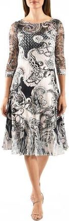 Komarov Illusion Neck Lace & Charmeuse Cocktail Dress in Paisley Grove at Nordstrom Rack, Size Medium