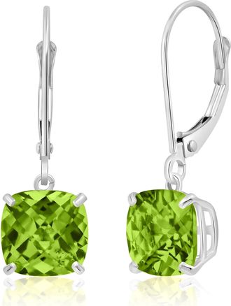 MAX + STONE Solid 14k Yellow or White Gold 8mm Cushion Cut Dangle Gemstone Earrings