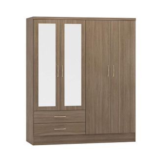 Seconique Seconique - Nevada 4 Door 2 Drawer Mirrored Wardrobe - L52 x W154 x H182.5 cm - Rustic Oak Effect