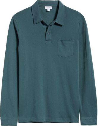 Sunspel Riviera Supima Cotton Piqu&eacute; Polo in Dark Petrol at Nordstrom, Size X-Large