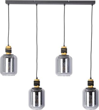 Globo Lighting Globo Ando Lámpara colgante de techo con forma de barra, pantalla de cristal ahumado negro, 4 bombillas E27