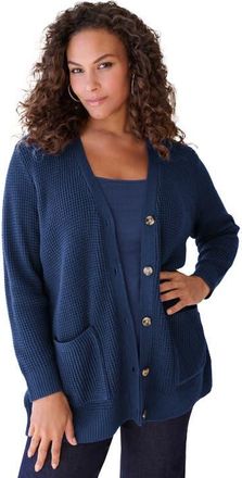 Roaman's Waffle Button Front Cardigan in Navy at Nordstrom, Size Small
