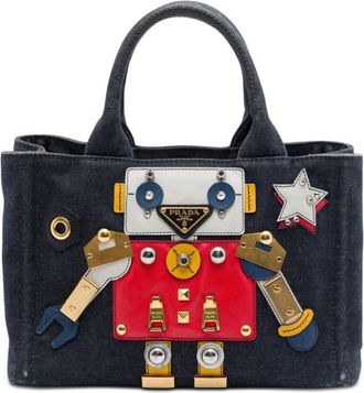 Prada Pre-owned Prada Small Saffiano Trimmed Denim Canapa Robot Satchel Ladies L1J7BB8K5406XNNI