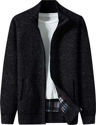 Generic Mens Cardigans Zipper Plus Size - Cotton Cardigans for Men UK with Pockets Fleece Lined Stand Collar Plain Long Sleeve Knit Mens Cardigan Jumper Autum