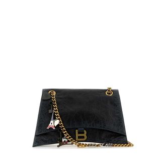 Balenciaga Black Leather Medium Crush Chain Shoulder Bag