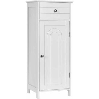 Costway Bathroom Storage Cabinet, Floor Standing Wooden Cupboard with Single Door and Drawer, Slim Side Cabinet Organiser Unit for Living Room