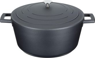 MasterClass Cazuela Con Tapa, Grande 5l/28 Cm, Aluminio Fundido Ligero, Apta Para Horno Y Placa De Inducci&oacute;n, Negra