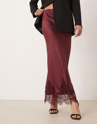 Never Fully Dressed Maeva - Gonna al polpaccio color vinaccia con finiture in pizzo-Rosso
