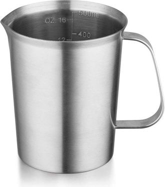 OEM Vaso Medidor Con Boquilla, 1 Litro, Vaso Medidor, Vaso Medidor, Acero Inoxidable 304-12 X 15 X 13 Cm (largo X Ancho X Alto), Plateado, Latte Art