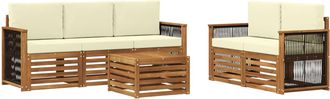 vidaXL Conjunto De Sof&aacute;s De Exterior 6 Uds. Natural Y Crema Vidaxl
