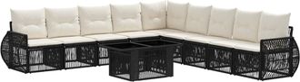 vidaXL Conjunto De Sof&aacute;s De Jard&iacute;n 10 Uds. Negro Y Blanco Crema Vidaxl