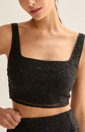 Crescent Beaded Crop Top in Black at Nordstrom, Size Medium