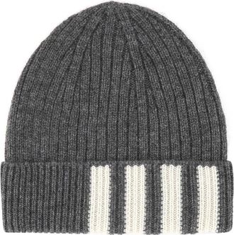 Thom Browne Kasjmier Beanie Muts in Donkergrijs - Heren - Hoeden - Grijs - ONE Size - Kasjmier - Accessoires