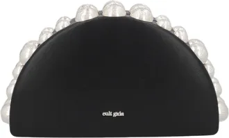 Cult Gaia Curved Black Clutch with Pearl-Like Embellishments