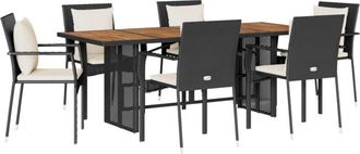 vidaXL Vidaxl - Set De Comedor De Jard&iacute;n 7 Pzas Y Cojines Rat&aacute;n Sint&eacute;tico Negro