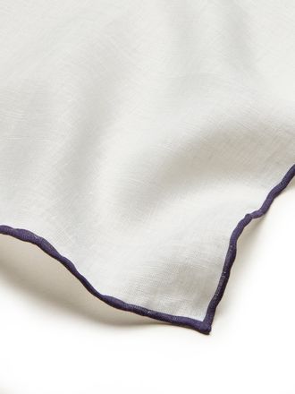 Oliver Brown Linen Handkerchief with Border - Navy