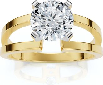 Pompeii3 Certified 2ct Round Solitaire Lab Grown Diamond Engagement Ring 14K Yellow Gold Size Selectable
