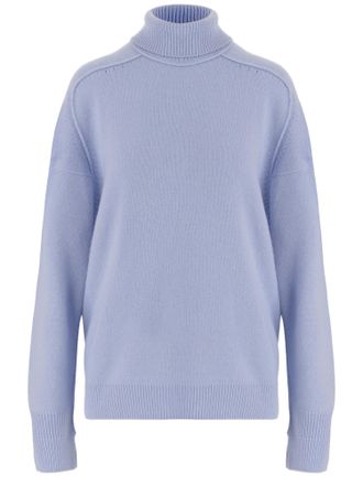 Carven Light Blue Ribbed Oversized High Neck Cashmere Sweater